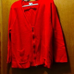 Coral pink double zip cardigan with pockets